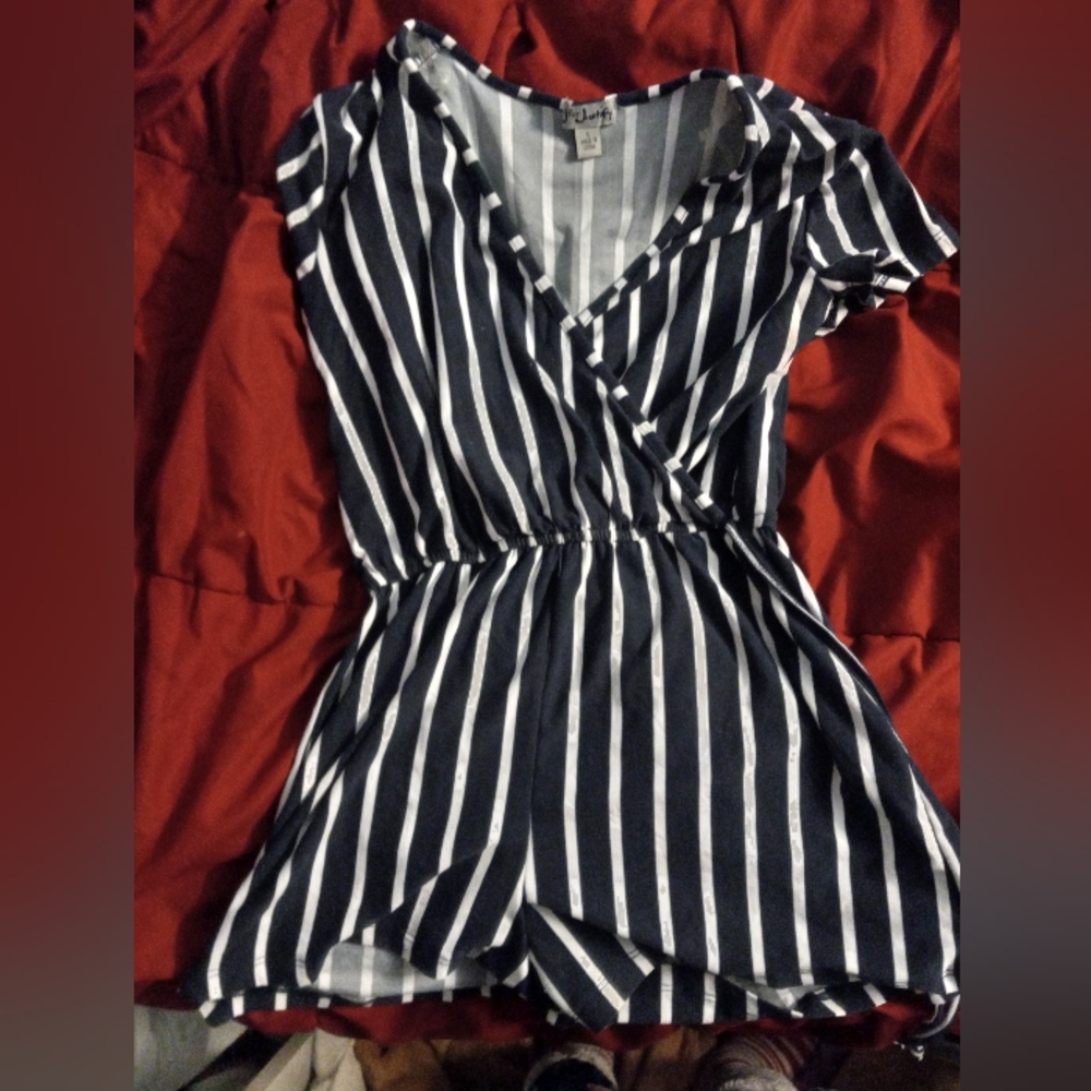 Navy blue/white striped romper